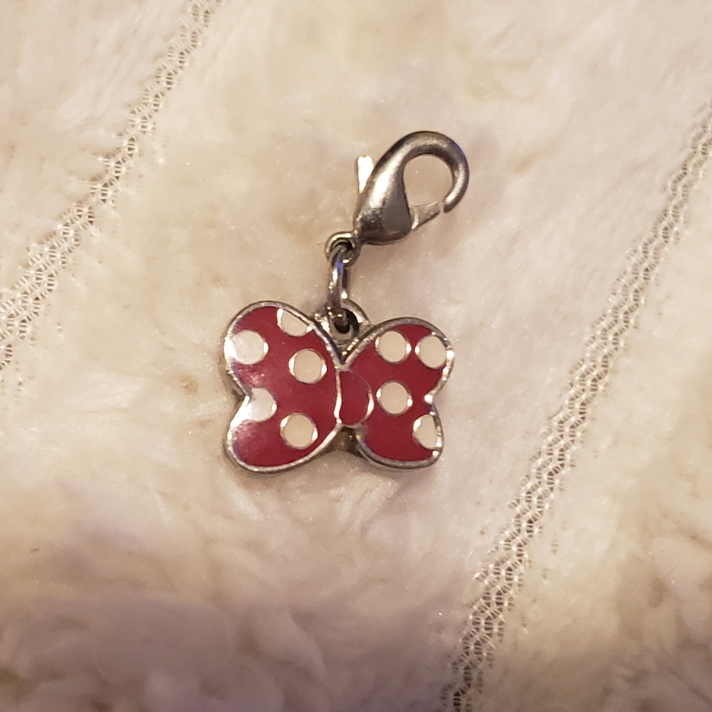 2/$39 Deadstock Disney Minnie Mouse Bow Red & White Polka Dot Dangle Charm